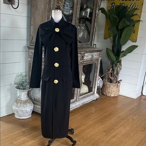 GLORY CONNECTION VANESSA MIDI DRESS BLACK GOLD BUTTONS BOW 2 XL NEW 16